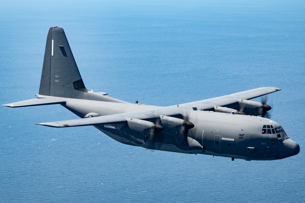 EC-130J Commando Solo flies over the Gulf of America