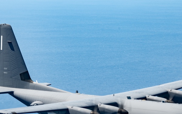 EC-130J Commando Solo flies over the Gulf of America