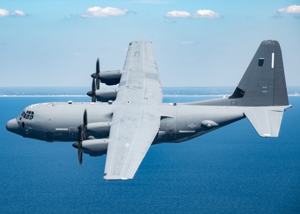 EC-130J Commando Solo flies over the Gulf of America