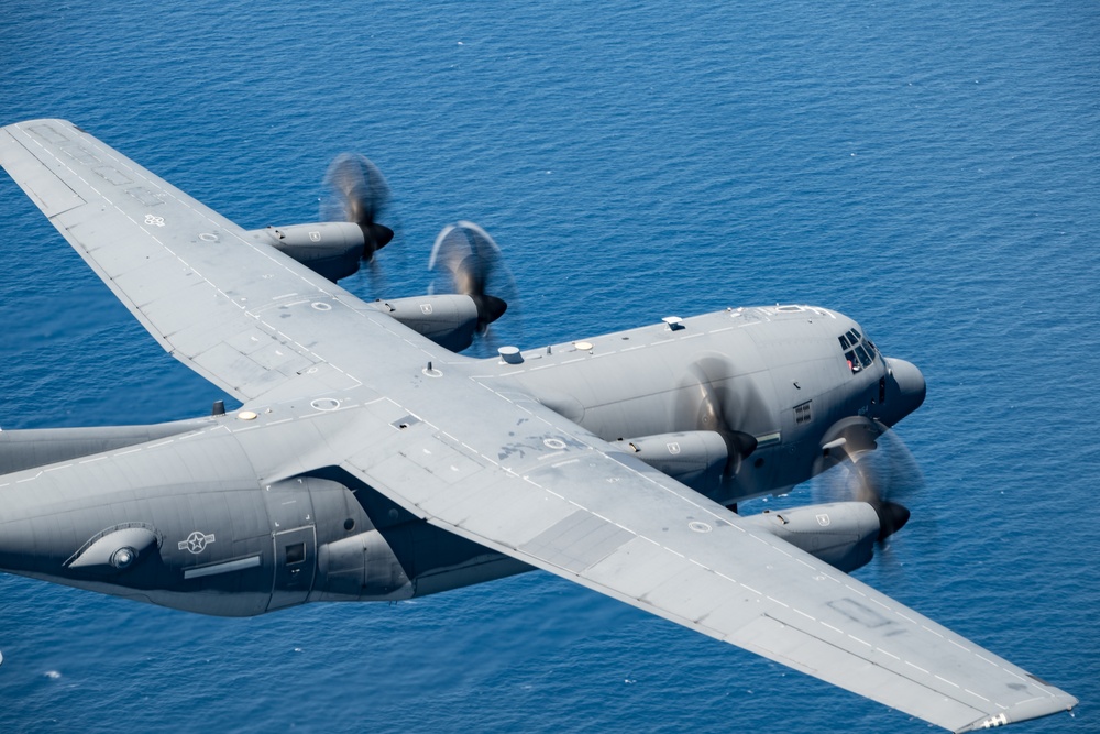 EC-130J Commando Solo flies over the Gulf of America