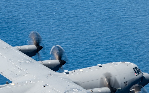 EC-130J Commando Solo flies over the Gulf of America