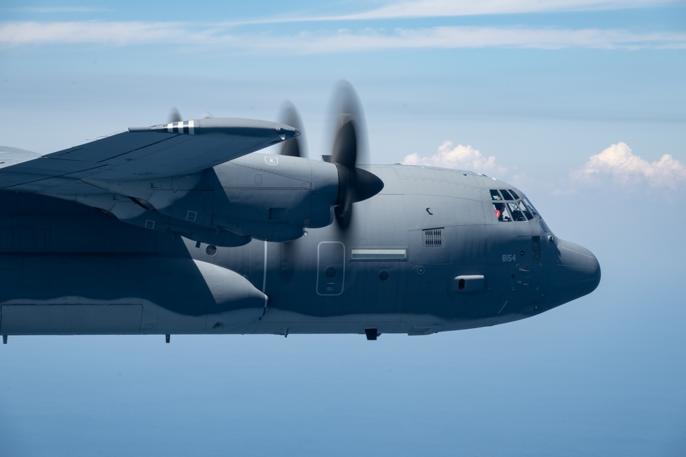EC-130J Commando Solo flies over the Gulf of America
