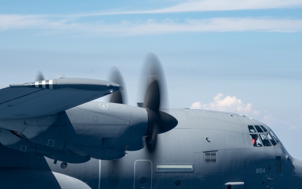EC-130J Commando Solo flies over the Gulf of America