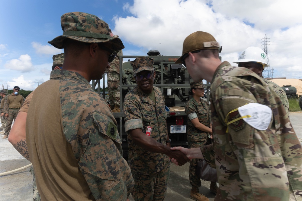 1st Marine Aircraft Wing leadership tour aircraft damage repair site during Resolute Dragon 25