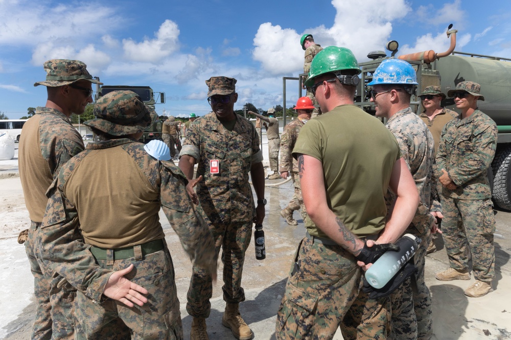 U.S. Marine 1st Marine Aircraft Wing leadership tour aircraft damage repair site during Resolute Dragon 25