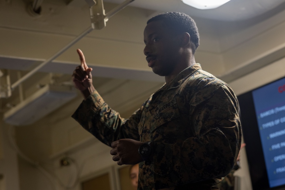 22nd MEU(SOC) | CLB 26 Conducts Combat Order Class on USS San Antonio