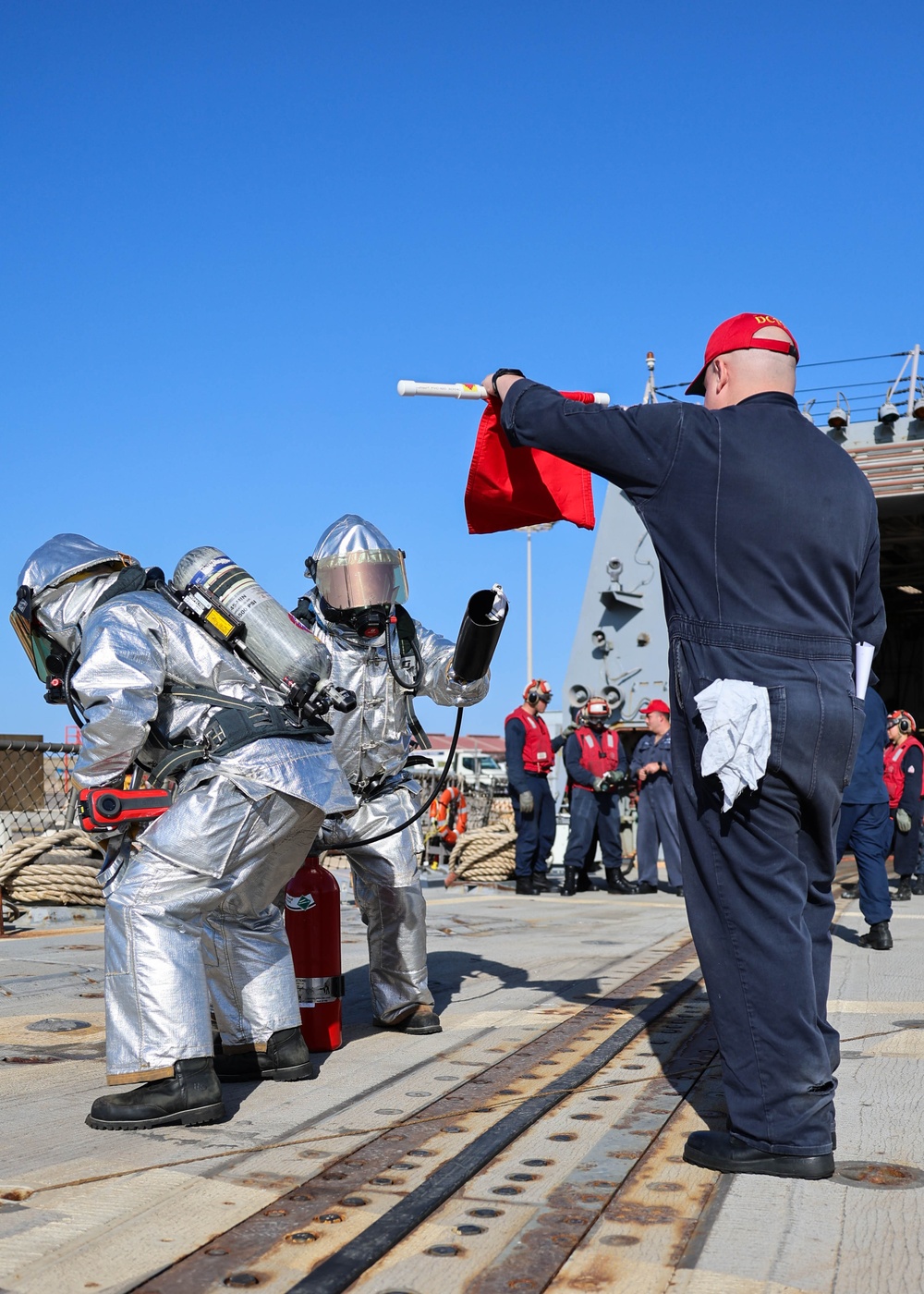 Flight Deck damage control drill aboard USS Paul Ignatius (DDG 117)