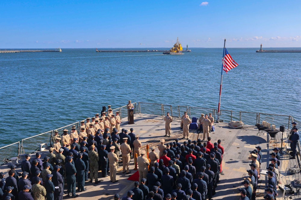 USS Bulkeley (DDG 84) Sailors attend a chief pinning ceremony in Gdynia, Poland