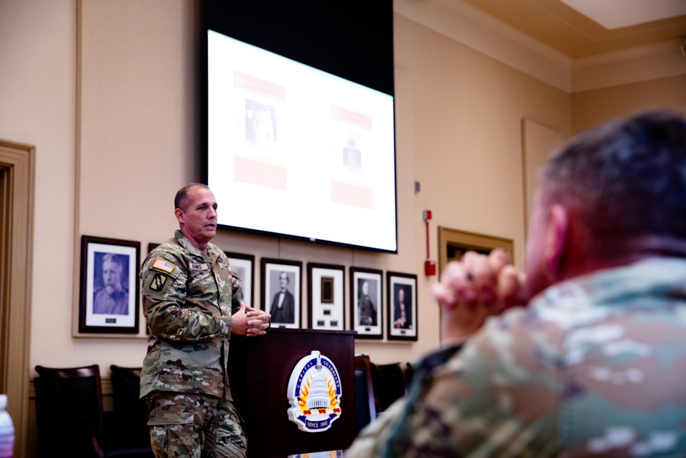 Senior Enlisted Advisor John Raines, SEA to the Chief, National Guard Bureau, addresses the senior Non-Commissioned Officers of Joint Task Force District of Columbia