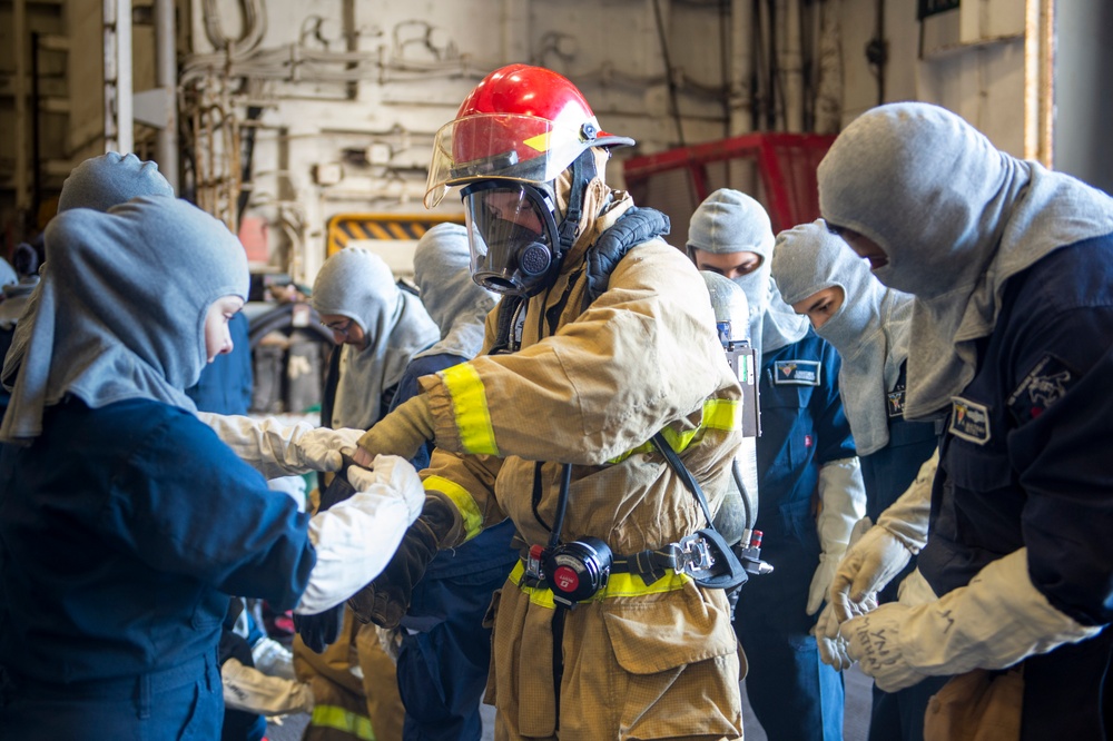 USS Carl Vinson conducts a damage control drill