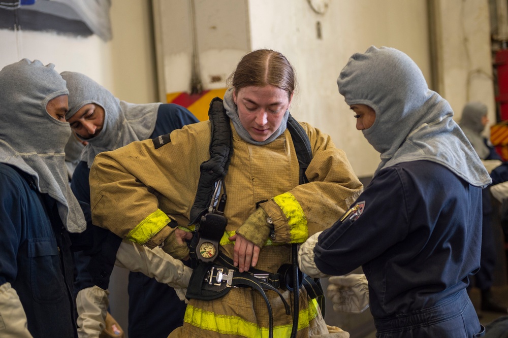 USS Carl Vinson conducts a damage control drill