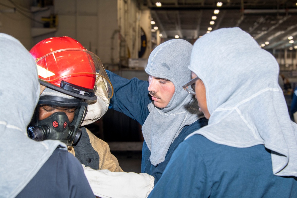 USS Carl Vinson conducts a damage control drill