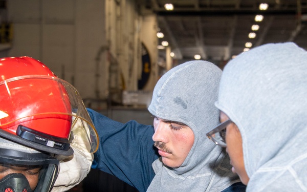 USS Carl Vinson conducts a damage control drill