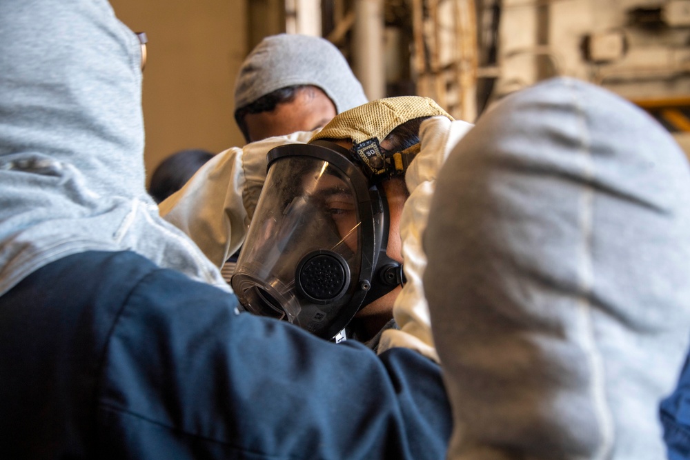 USS Carl Vinson conducts a damage control drill