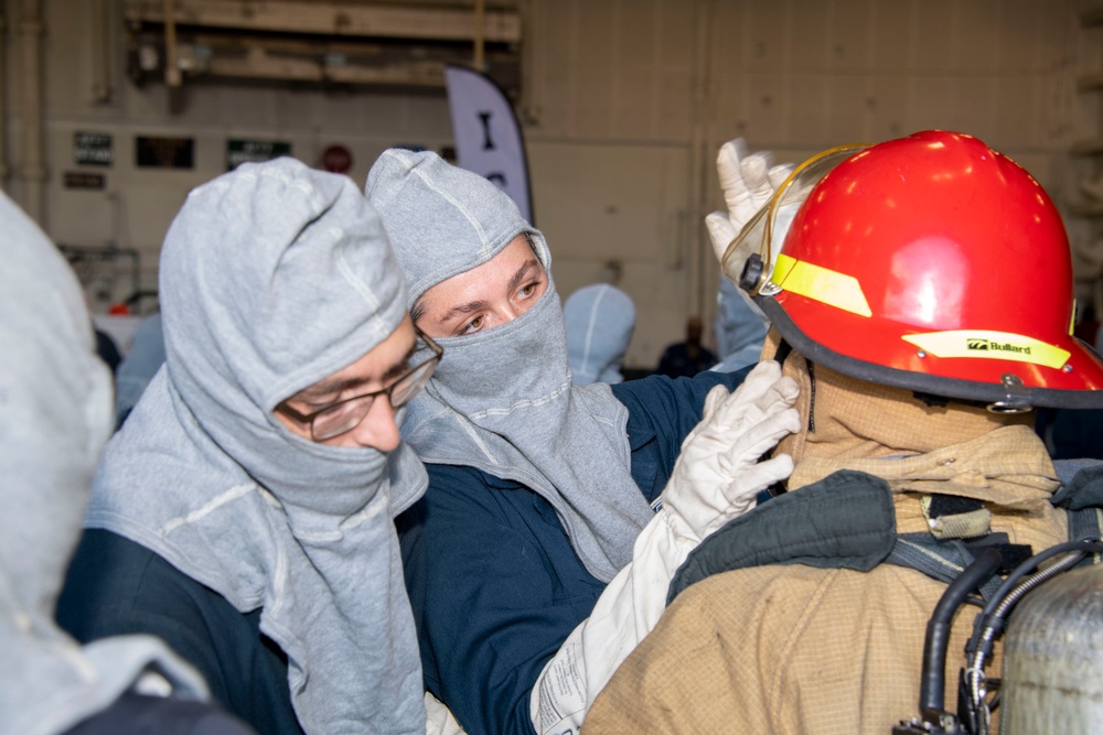 USS Carl Vinson conducts a damage control drill