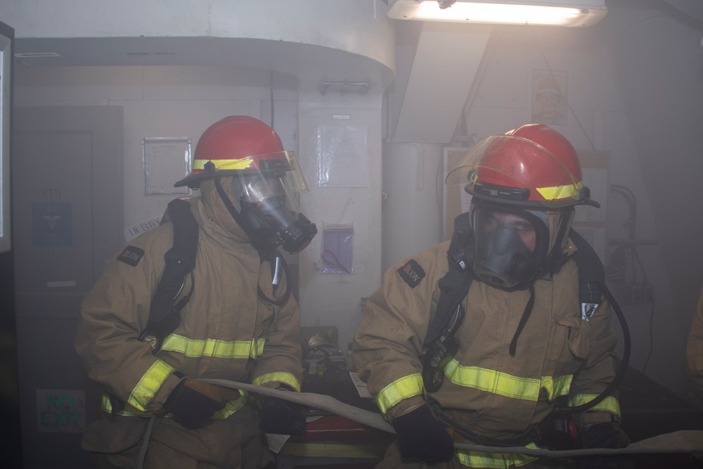 USS Carl Vinson conducts a damage control drill