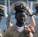 Sailors aboard the USS John Finn hold a chief petty officer pinning ceremony in the South China Sea