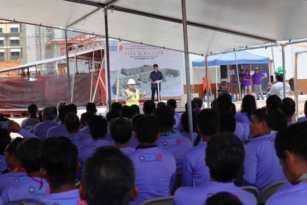 Celebrating Safety Milestones with Construction Workers on Camp Blaz