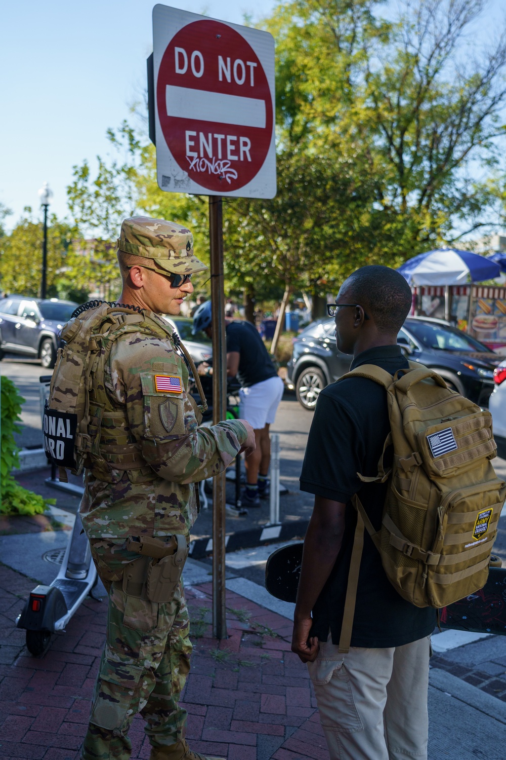 South Carolina Army National Guardsmen patrol with Guardsmen from the Georgia National Guard