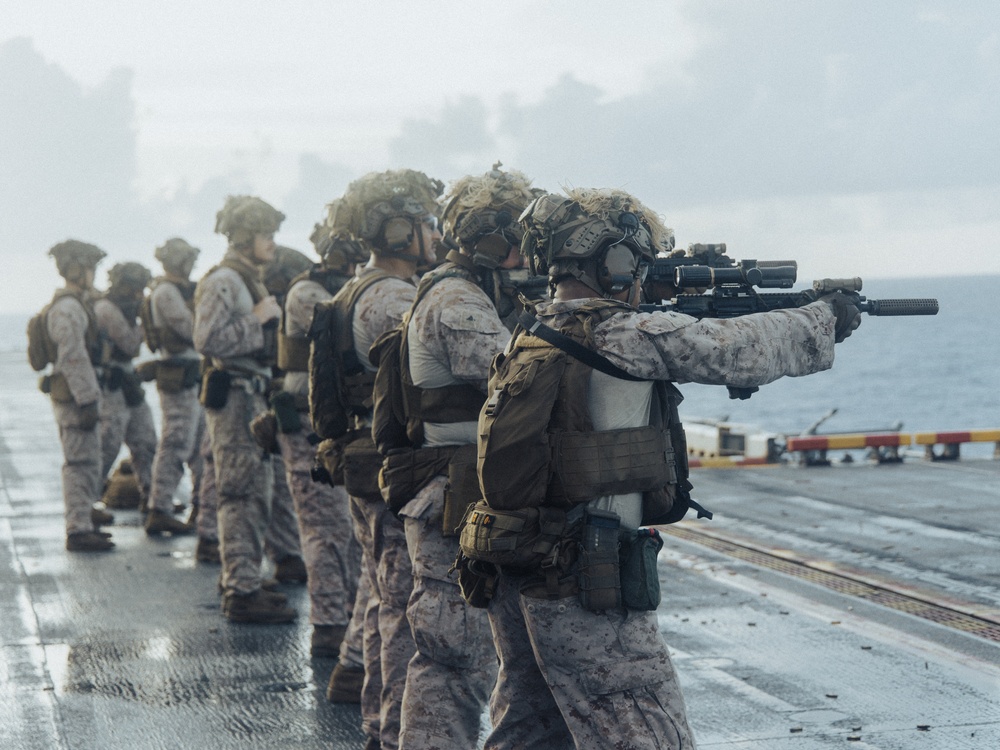 22nd MEU(SOC) | BLT 3/6 Kilo Company Conducts Live Fire Deck Shoot on USS Iwo Jima