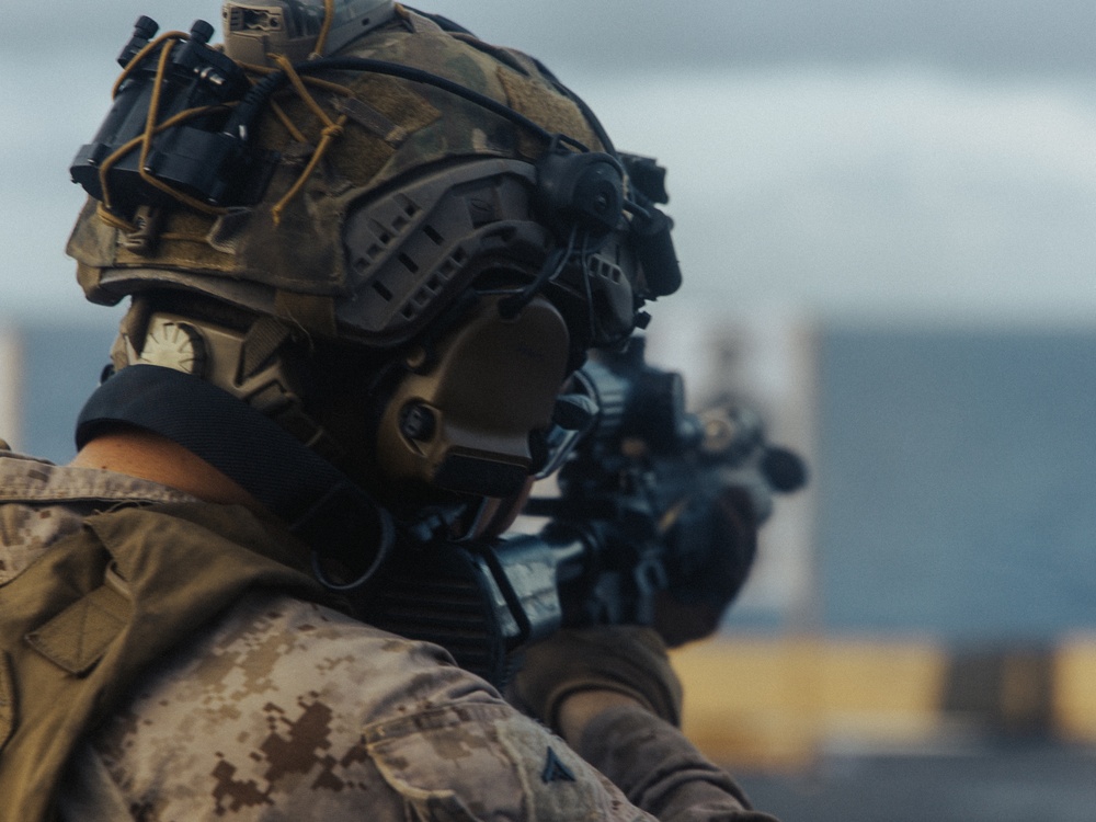 22nd MEU(SOC) | BLT 3/6 Kilo Company Conducts Live Fire Deck Shoot on USS Iwo Jima