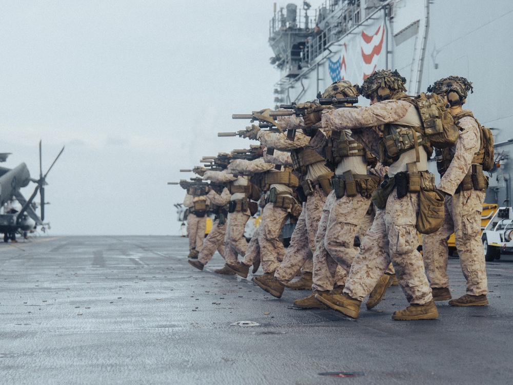 22nd MEU(SOC) | BLT 3/6 Kilo Company Conducts Live Fire Deck Shoot on USS Iwo Jima