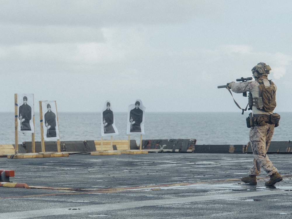 22nd MEU(SOC) | BLT 3/6 Kilo Company Conducts Live Fire Deck Shoot on USS Iwo Jima