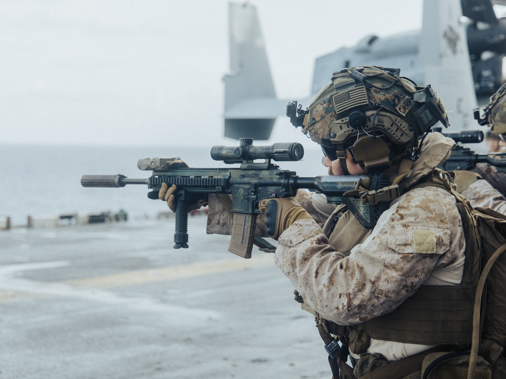 22nd MEU(SOC) | BLT 3/6 Kilo Company Conducts Live Fire Deck Shoot on USS Iwo Jima