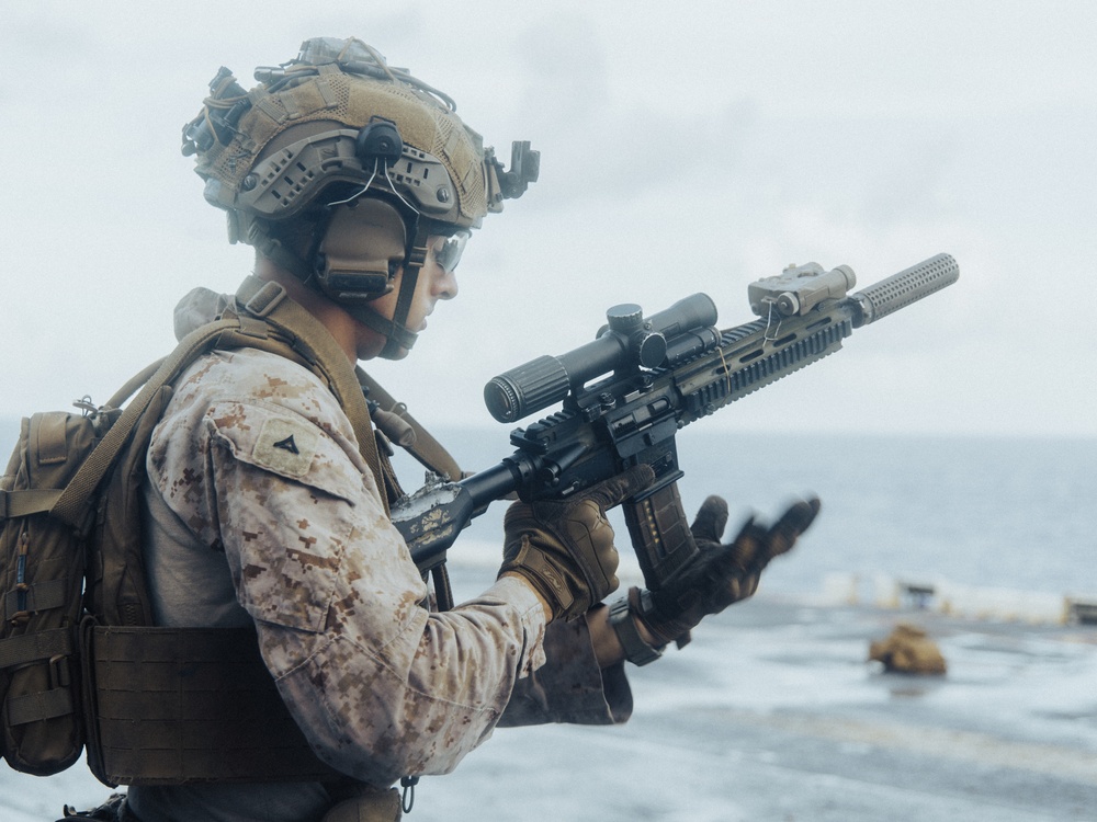 22nd MEU(SOC) | BLT 3/6 Kilo Company Conducts Live Fire Deck Shoot on USS Iwo Jima