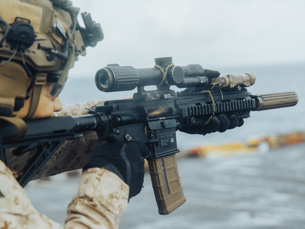 22nd MEU(SOC) | BLT 3/6 Kilo Company Conducts Live Fire Deck Shoot on USS Iwo Jima