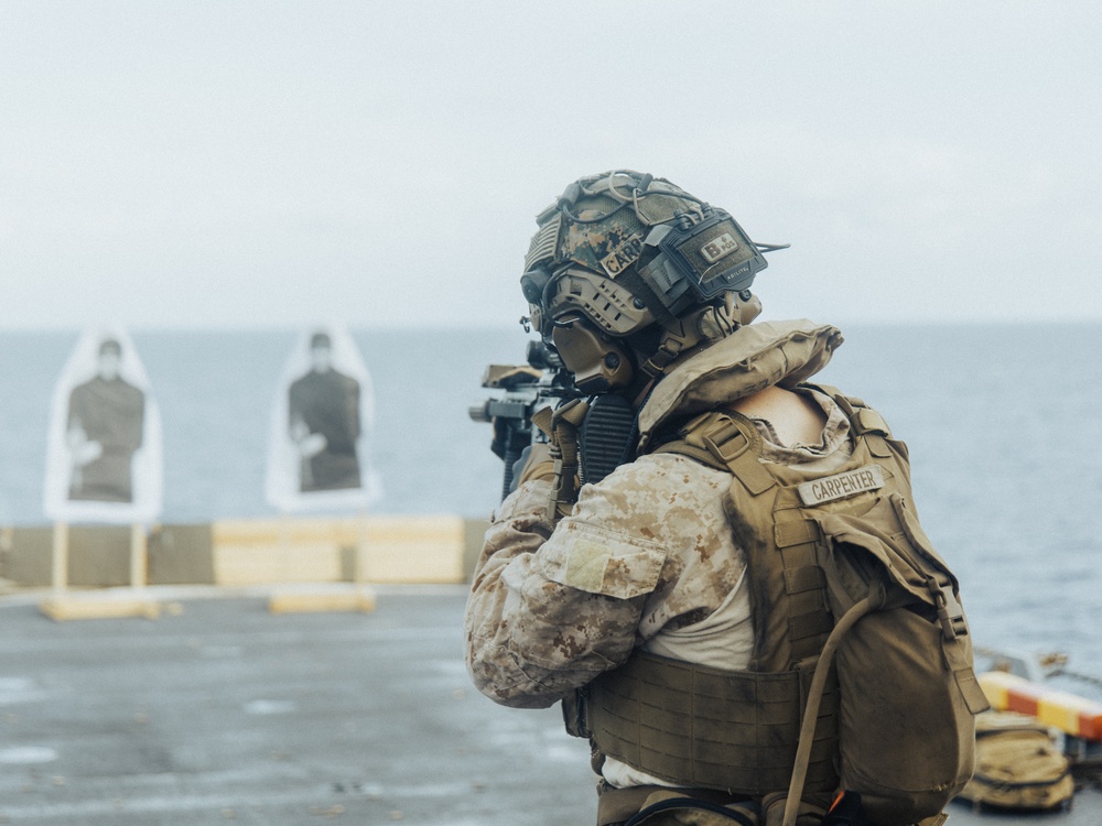 22nd MEU(SOC) | BLT 3/6 Kilo Company Conducts Live Fire Deck Shoot on USS Iwo Jima