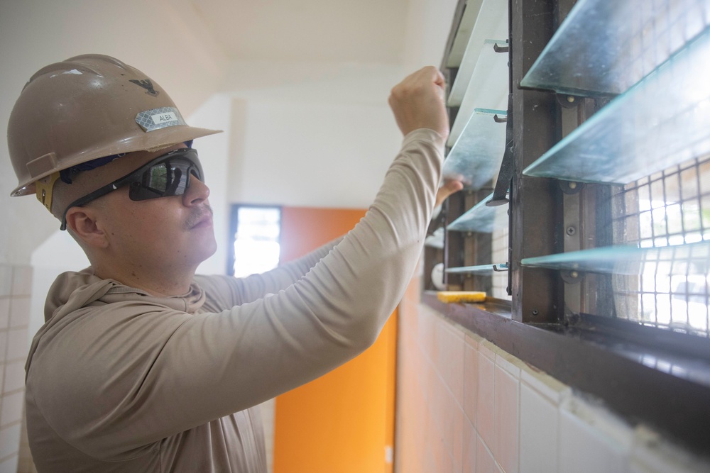 Naval Mobile Construction Battalion Four performs repairs on Aimeliik Elementary School in support of Pacific Partnership 2025
