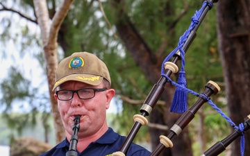 Multinational service members participate in a commemoration ceremony of the Battle of Peleliu.