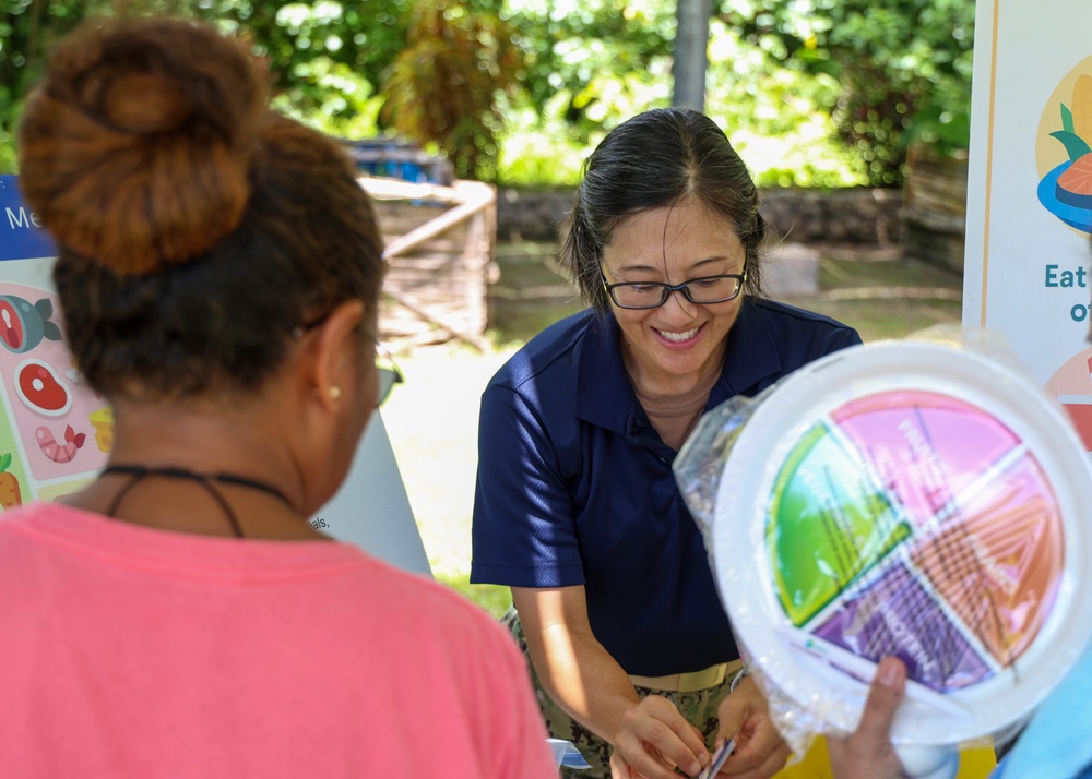 Lt. Cmdr. Mari Moffitt, educates locals about the importance of proper nutrition during Pacific Partnership 2025.