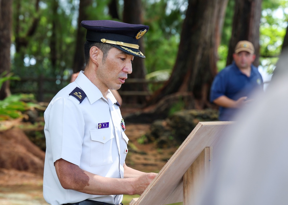 Multinational service members participate in a commemoration ceremony of the Battle of Peleliu.