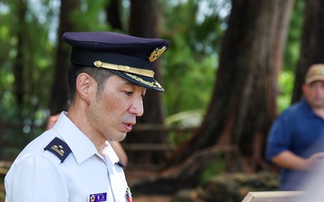 Multinational service members participate in a commemoration ceremony of the Battle of Peleliu.