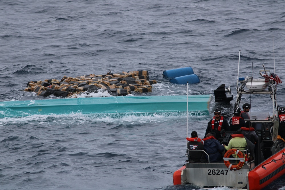U.S. Coast Guard Cutter Seneca recovers bales of cocaine after drug smuggling interdiction