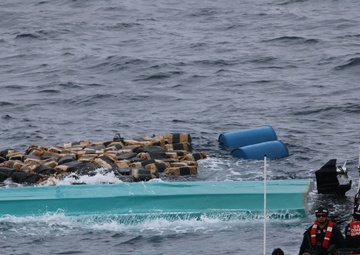 U.S. Coast Guard Cutter Seneca recovers bales of cocaine after drug smuggling interdiction