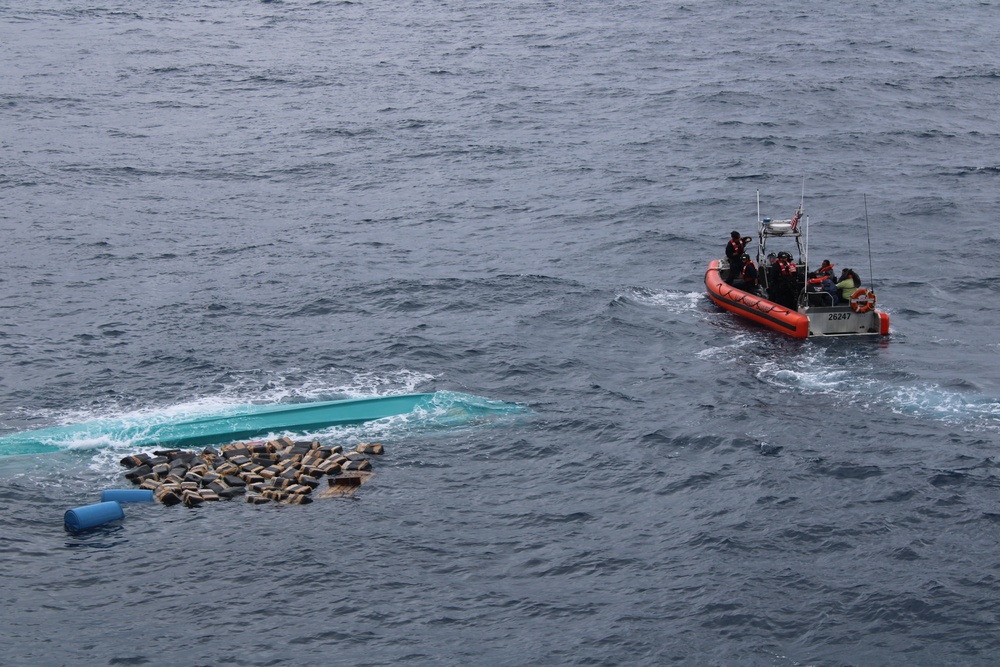U.S. Coast Guard Cutter Seneca recovers bales of cocaine after drug smuggling interdiction
