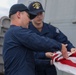 Sailors aboard the USS John Finn conduct a sea and anchor detail in Okinawa, Japan