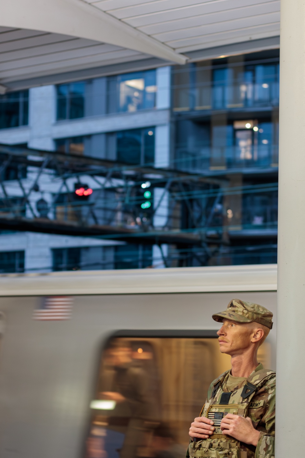 South Carolina National Guardsman Patrols the NoMA Metro Station