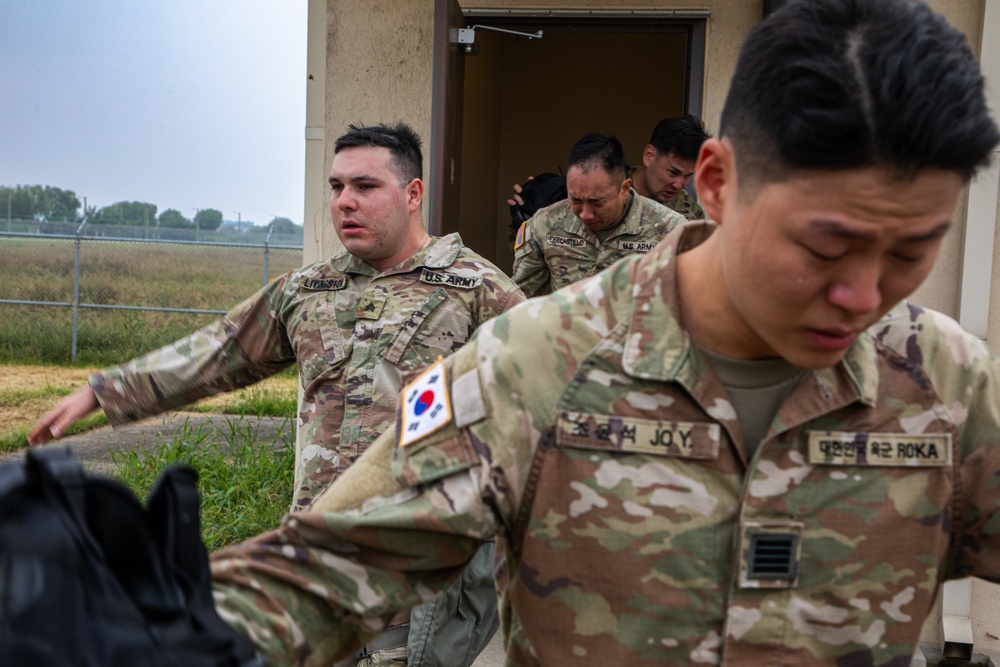 U.S. Army Soldiers, KATUSAs, and Civilians From USANEC-Humphreys 41st Signal Battalion Conduct CBRN Training