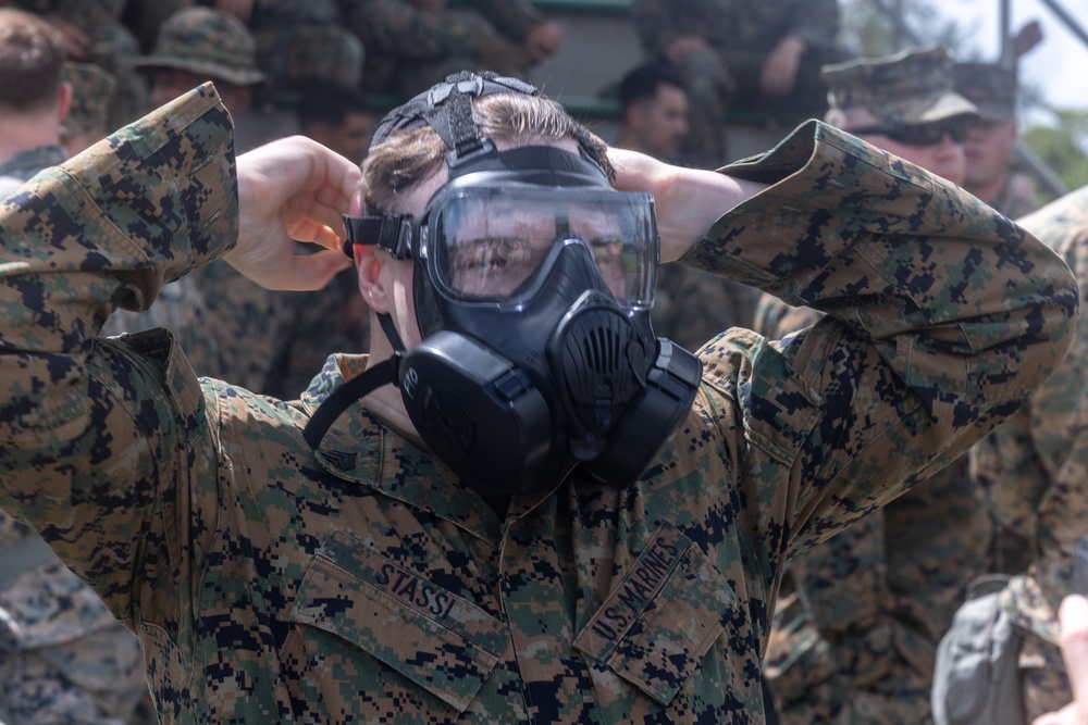 U.S. Marines conduct chemical, biological, radiological and nuclear defense training at Camp Hansen