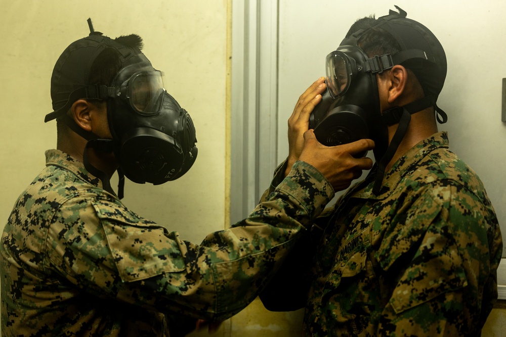 U.S. Marines conduct chemical, biological, radiological and nuclear defense training at Camp Hansen