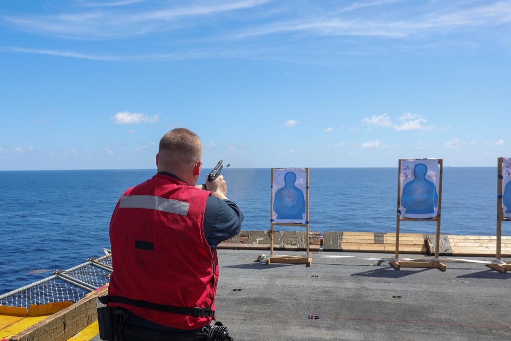 USS Iwo Jima Sailors Conduct A Small Arms Qualification