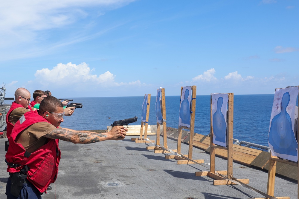 USS Iwo Jima Sailors Conduct A Small Arms Qualification