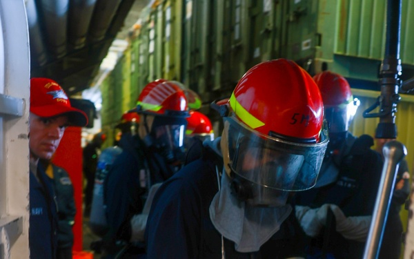 USS Iwo Jima Sailors Conduct a Damage Control Training Drill