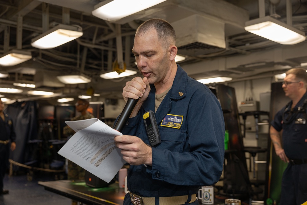Sailors take the E-5 examination on board USS Iwo Jima (LHD 7)