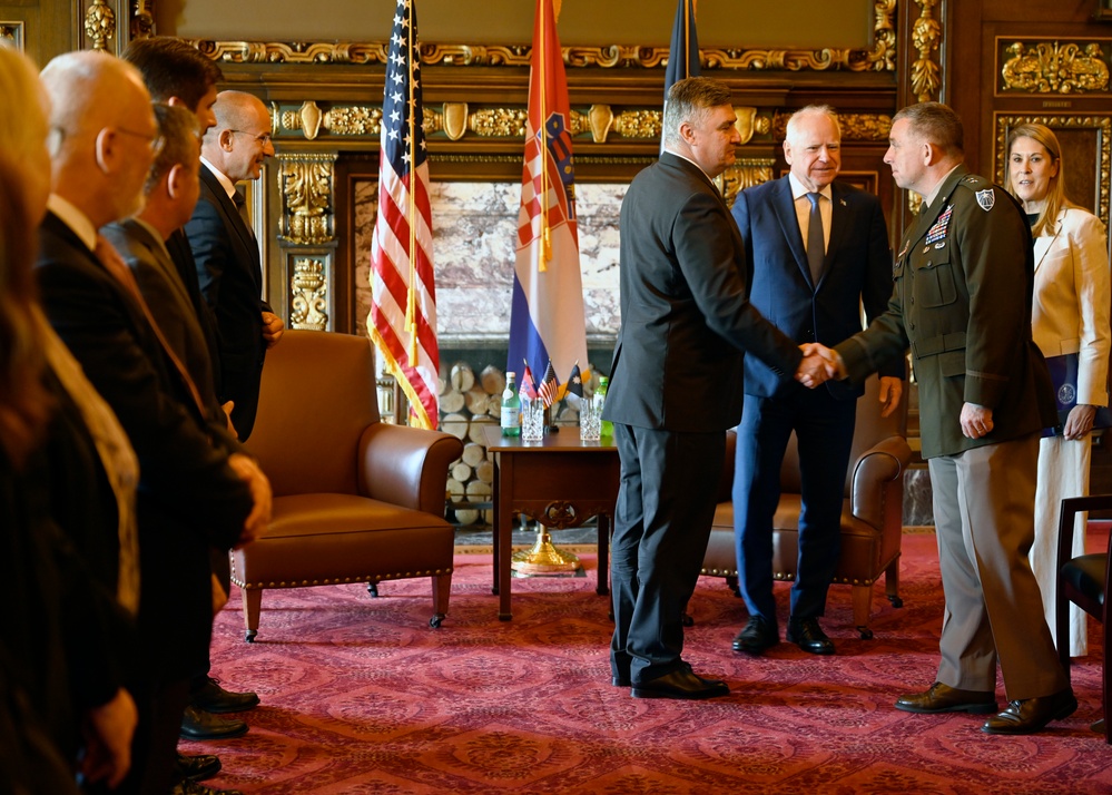 Croatian President Zoran Milanović visits with Minnesota Governor Tim Walz