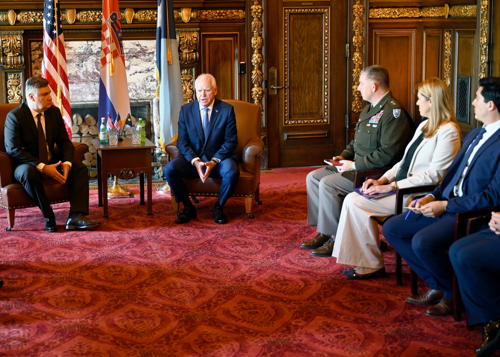 Croatian President Zoran Milanović visits with Minnesota Governor Tim Walz